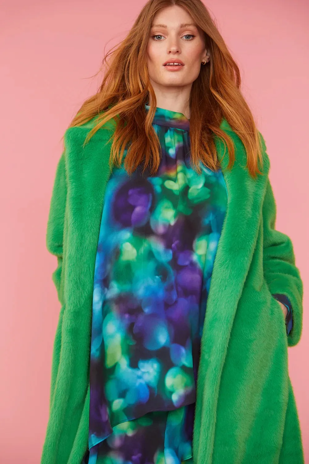 Green Faux Fur Duchess Maxi Coat