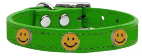 Happy Face Widget Genuine Leather Dog Collar Emerald Green 16