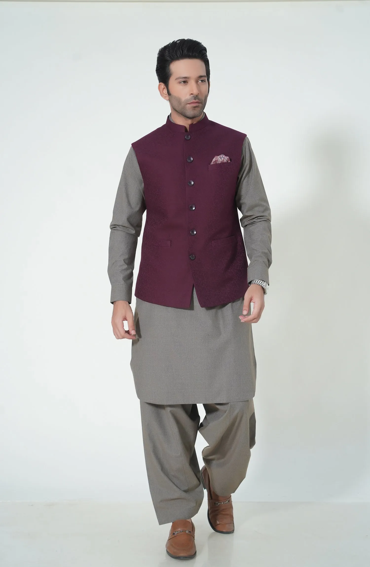 Jacquard Waistcoat - Maroon