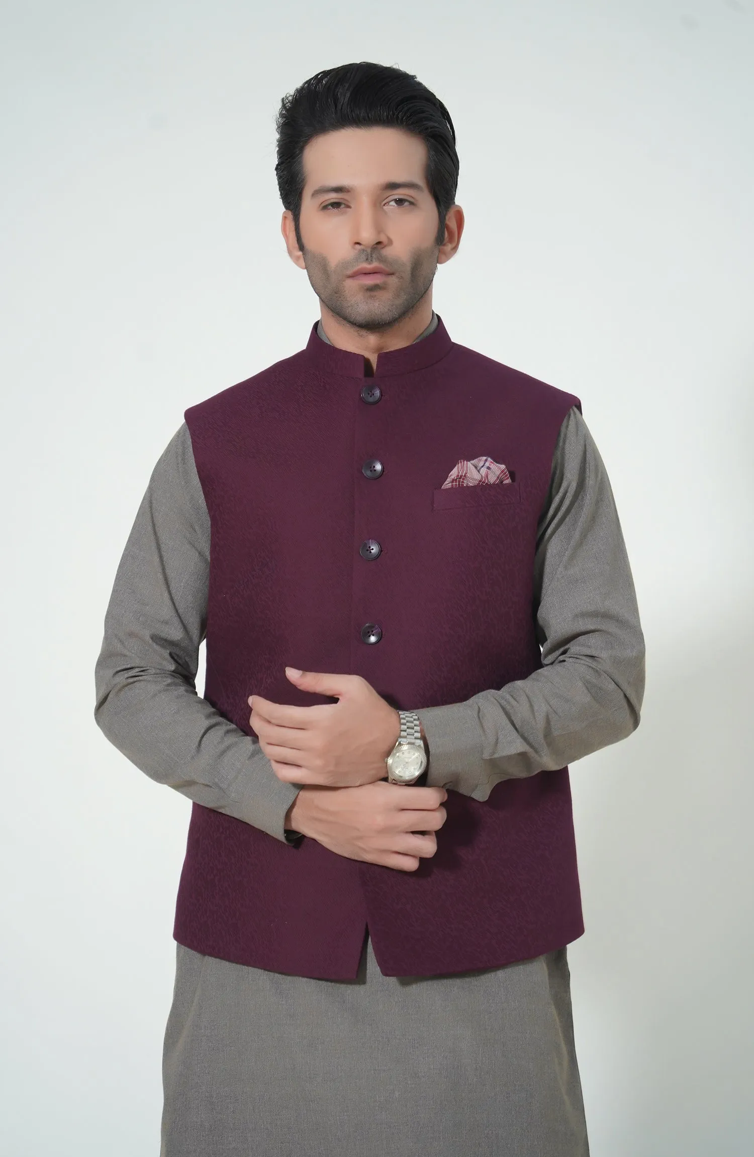 Jacquard Waistcoat - Maroon