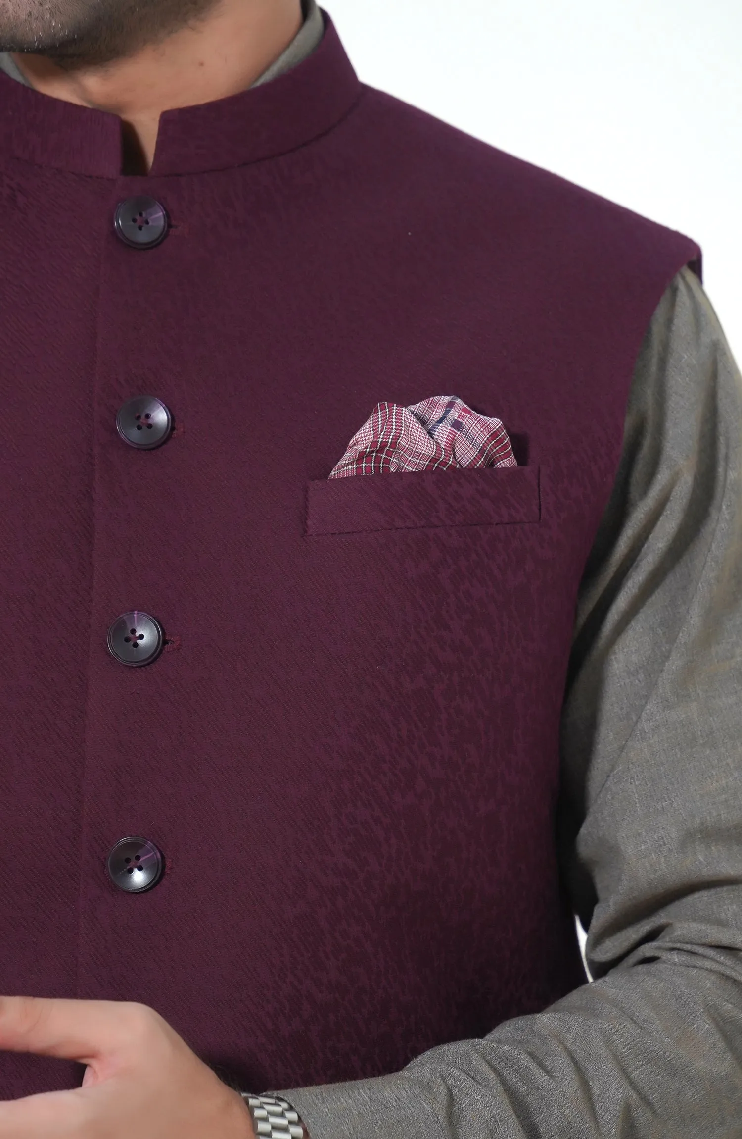 Jacquard Waistcoat - Maroon