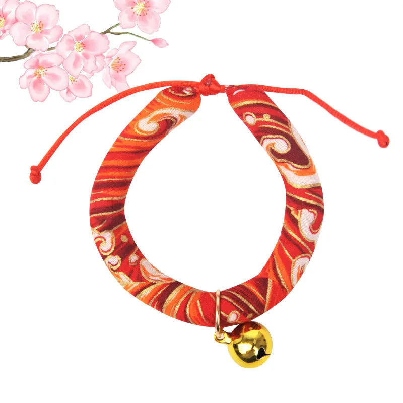 Japanese-Inspired Cat Collar Set with Bells