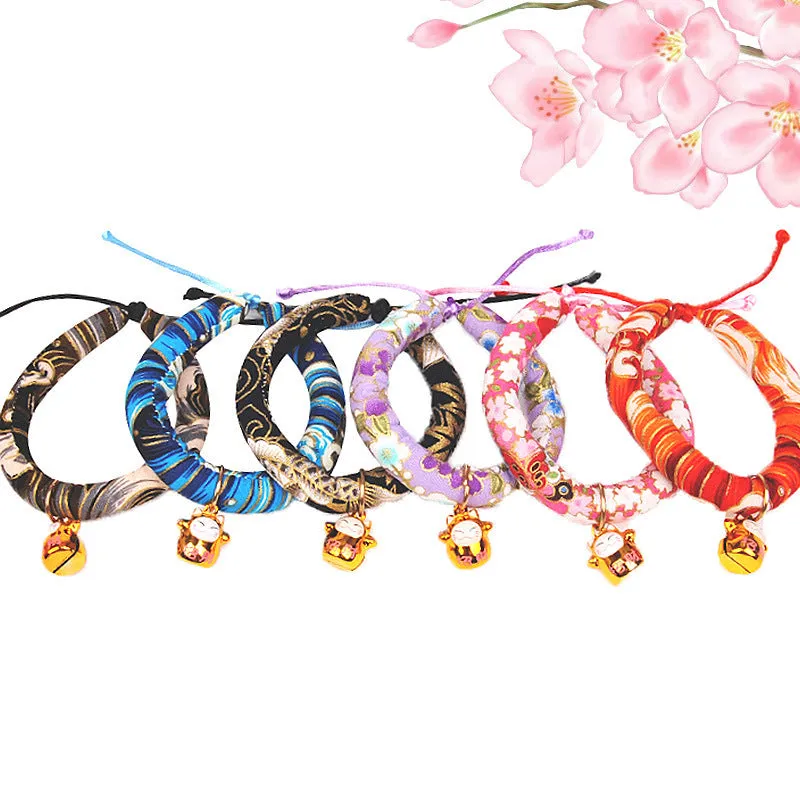 Japanese-Inspired Cat Collar Set with Bells