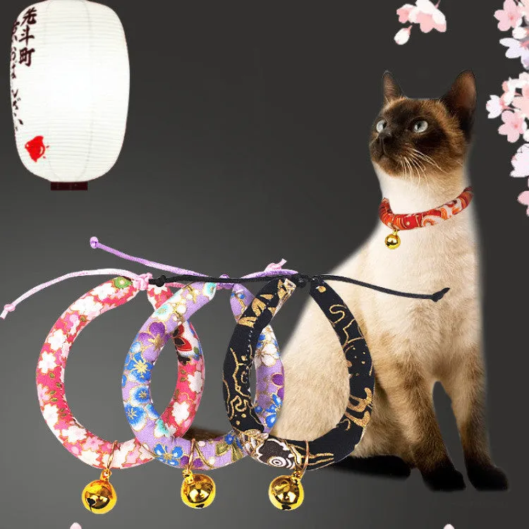 Japanese-Inspired Cat Collar Set with Bells