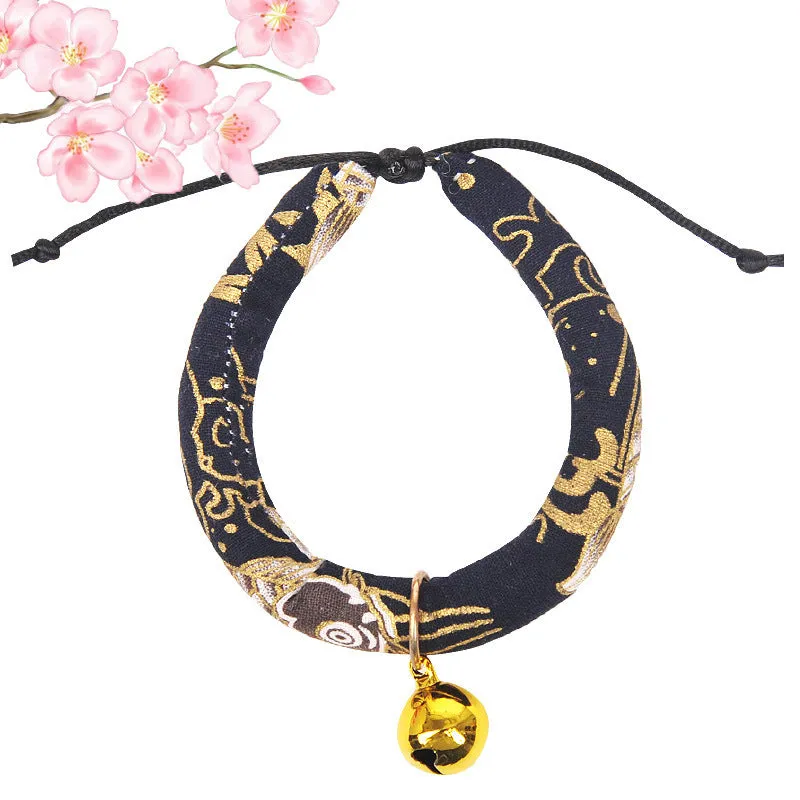 Japanese-Inspired Cat Collar Set with Bells