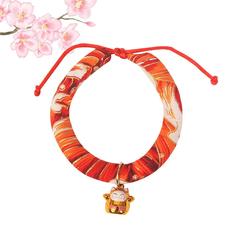 Japanese-Inspired Cat Collar Set with Bells