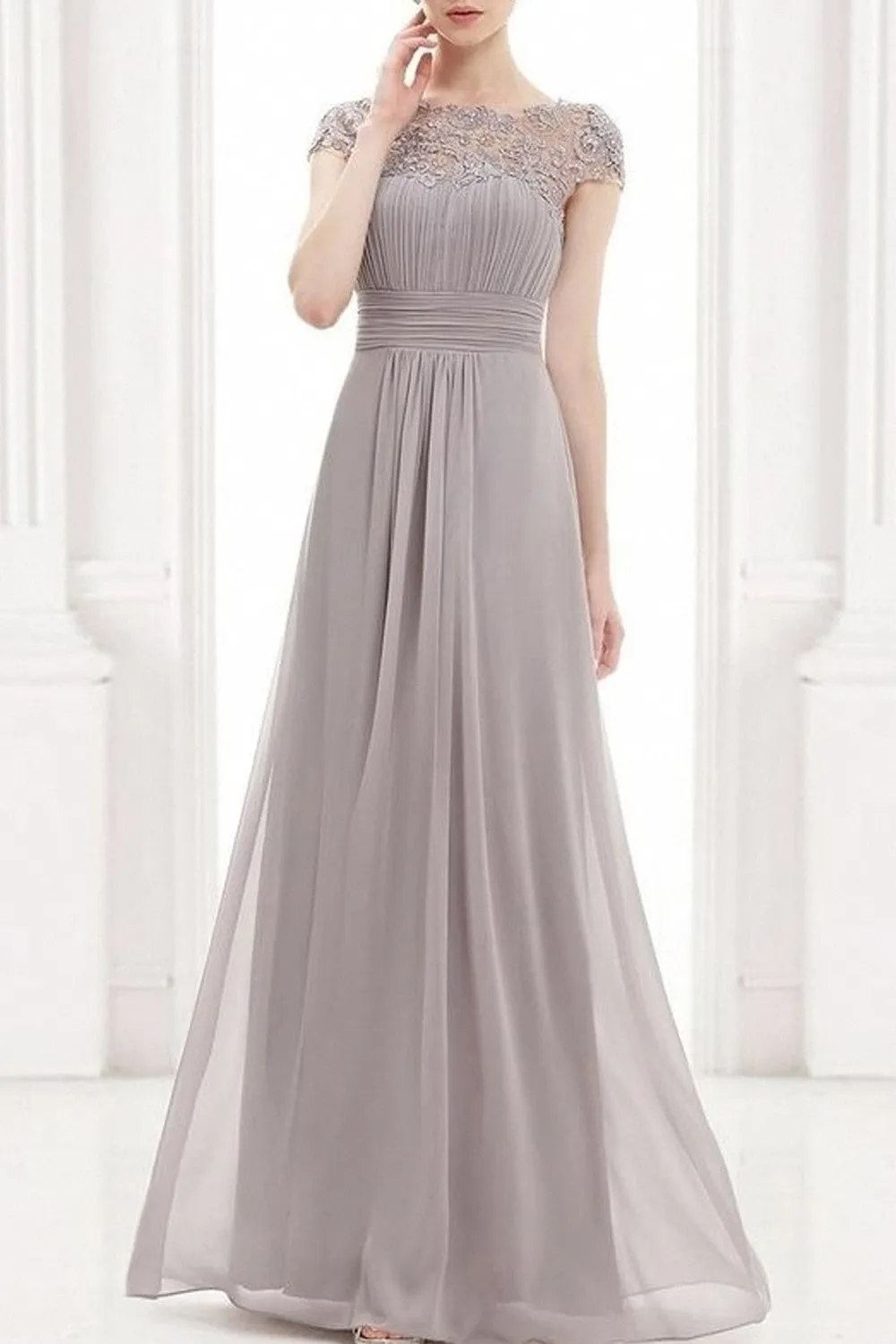 Ketty More Women Beautiful Solid Colored Round Neck Summer Sleeveless Pleated Wedding Dress-KMWD344