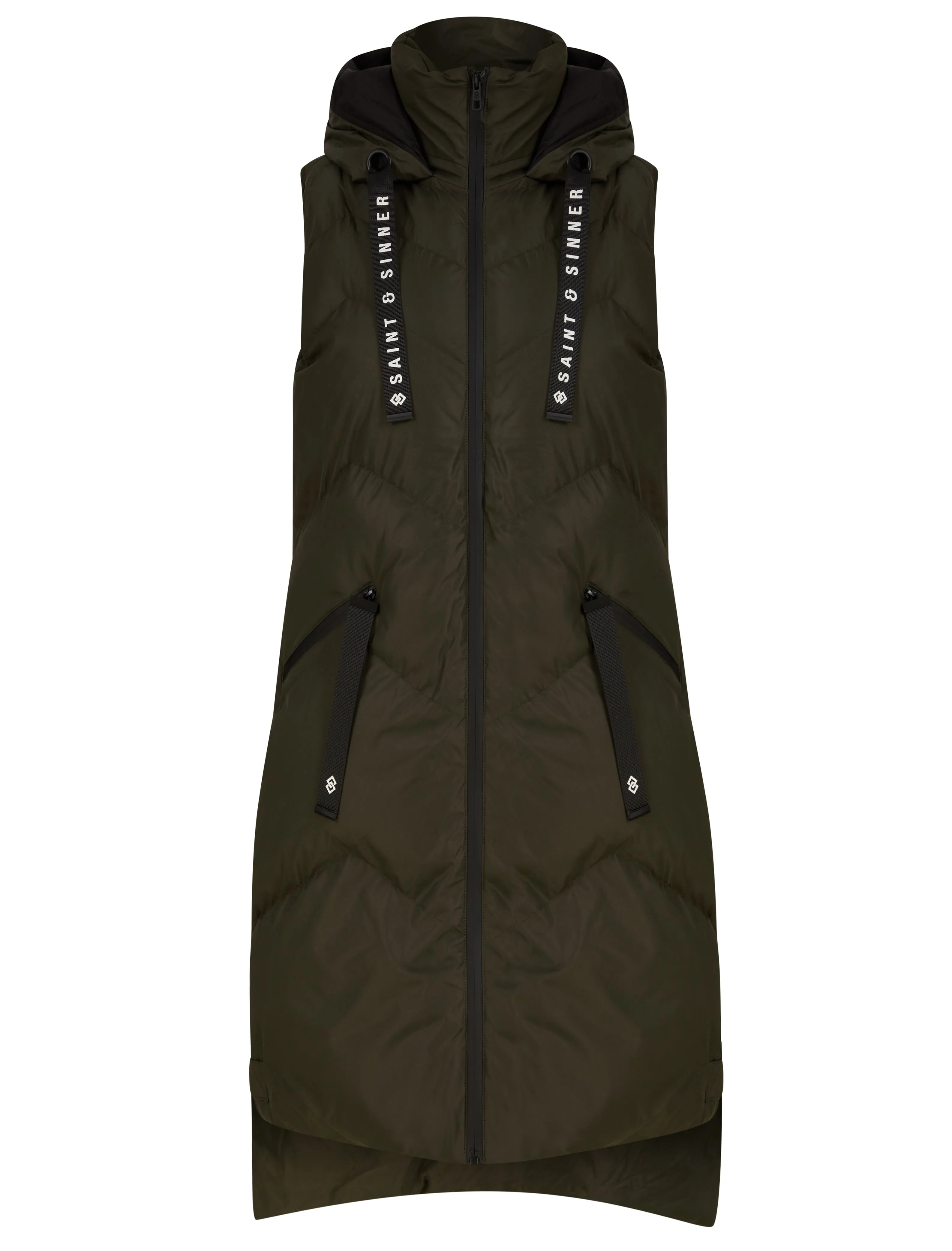 KHAKI HOODED ZIP UP GILET