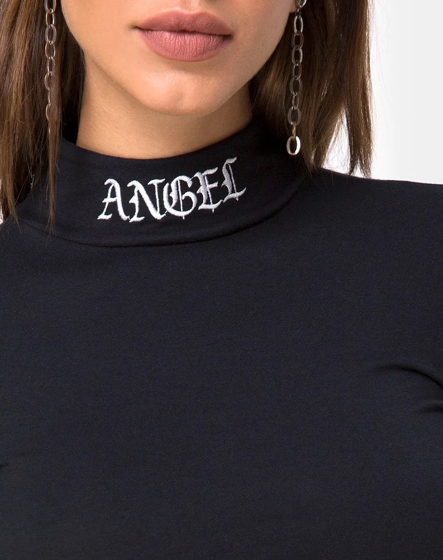 Lara Crop in Black with Angel Embro