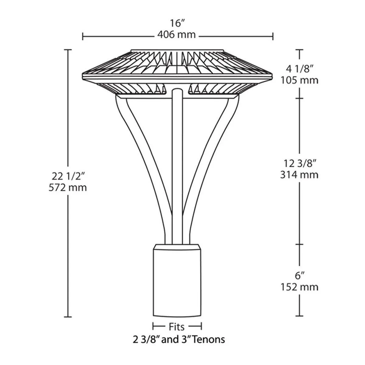 LED Post Top Light, 52 Watts, 6500 Lumens, 5000K, Post Top Mount, 120-277V, Black