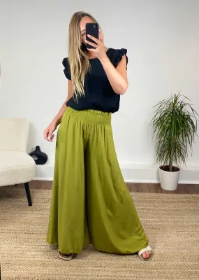 Leva Plain Palazzo Pants in Cactus Green