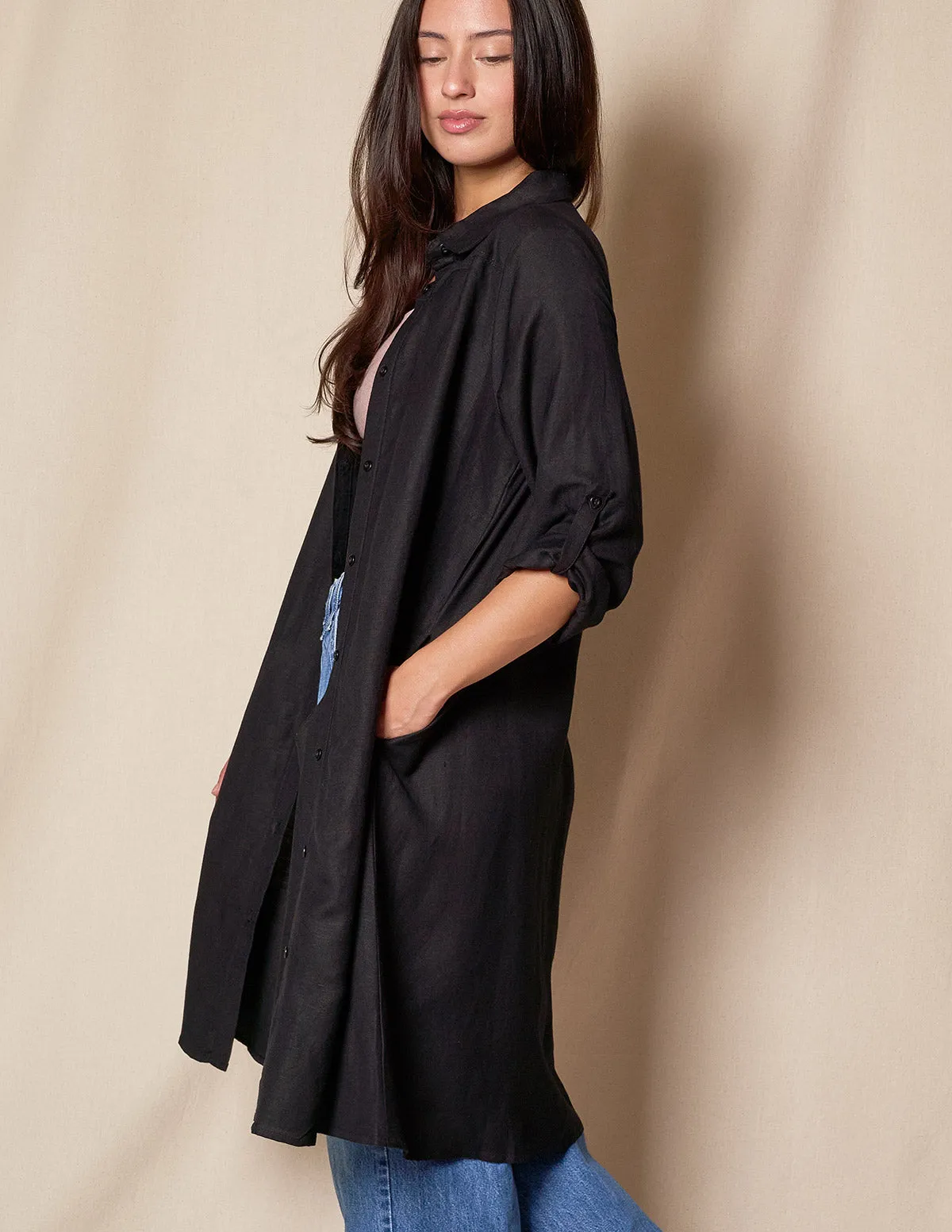 Linen / Bamboo Shirtdress - Black