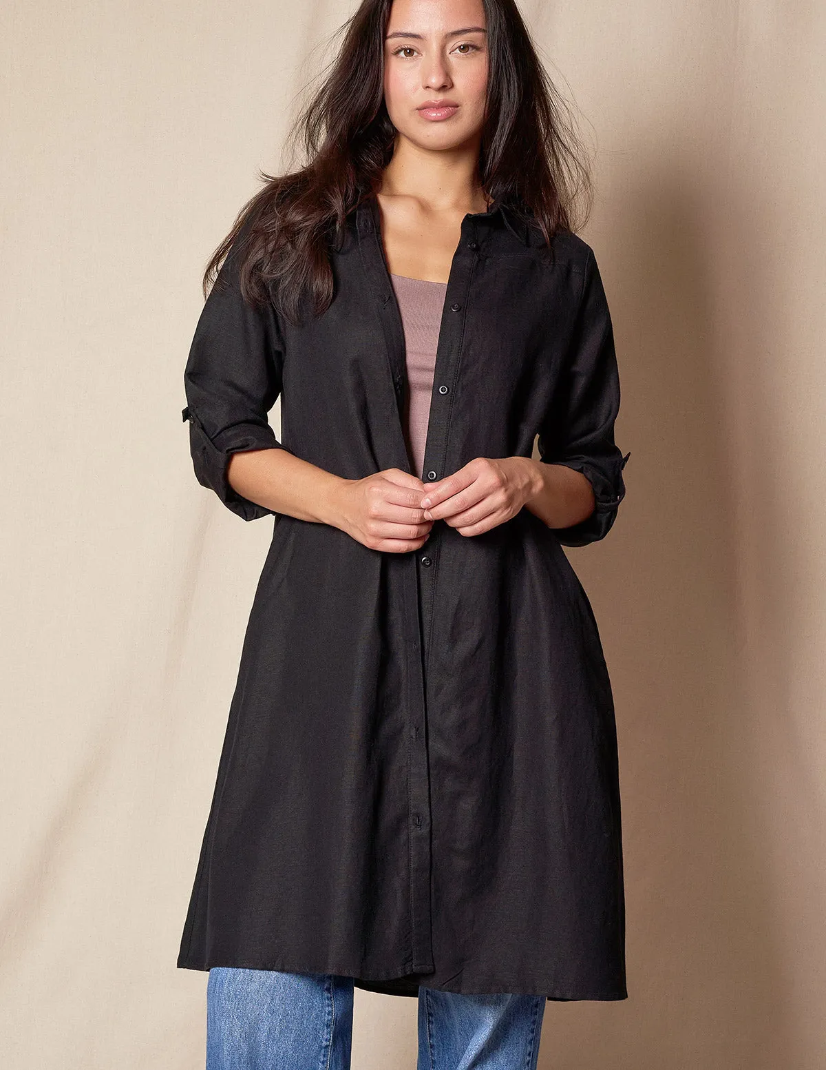 Linen / Bamboo Shirtdress - Black