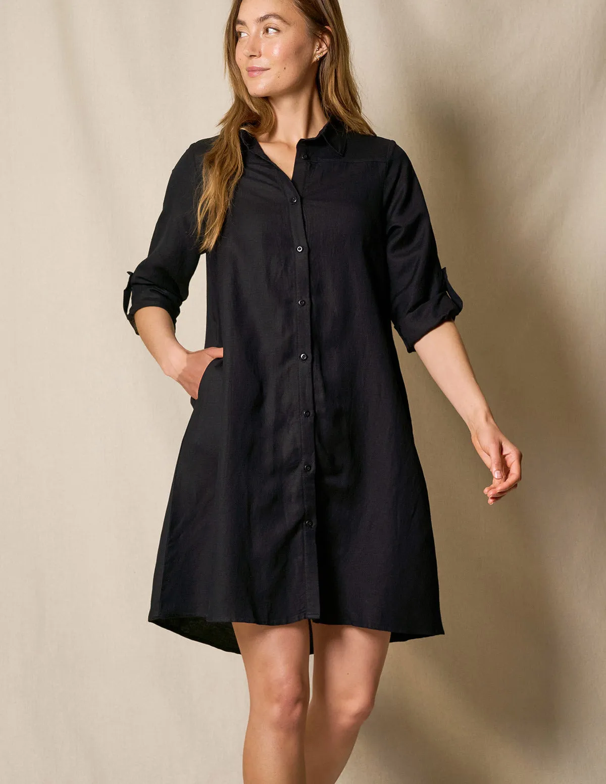 Linen / Bamboo Shirtdress - Black