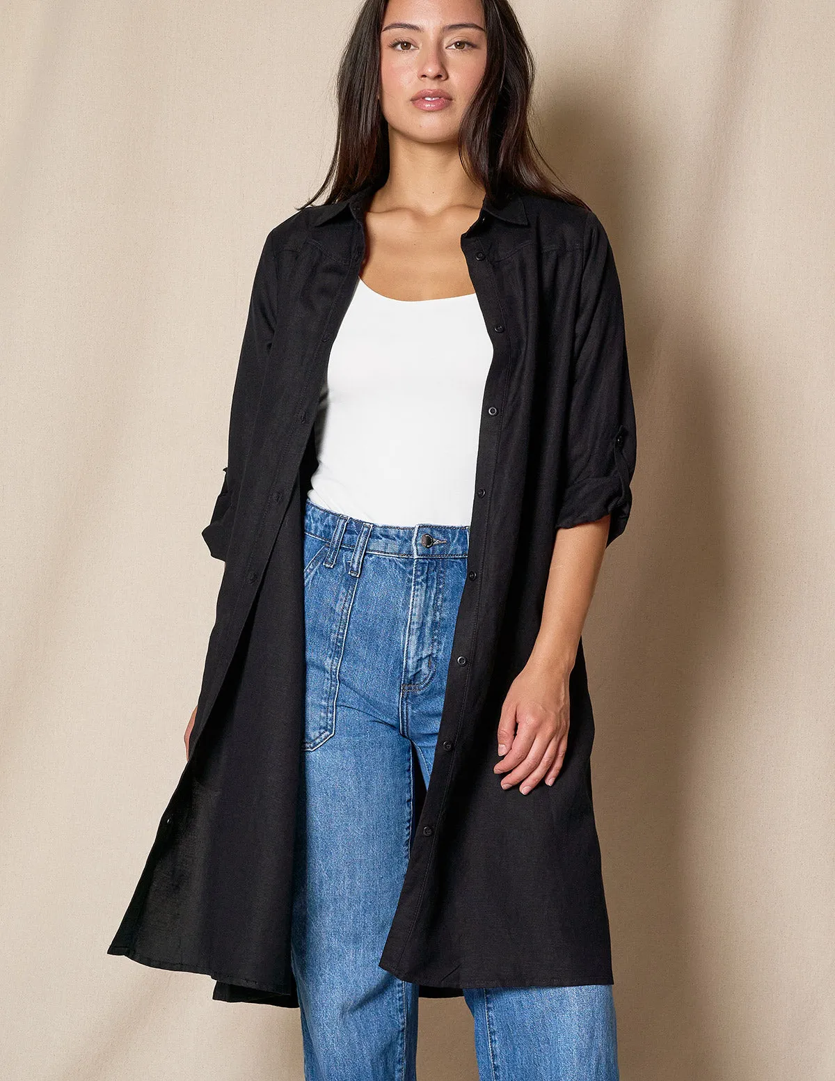 Linen / Bamboo Shirtdress - Black