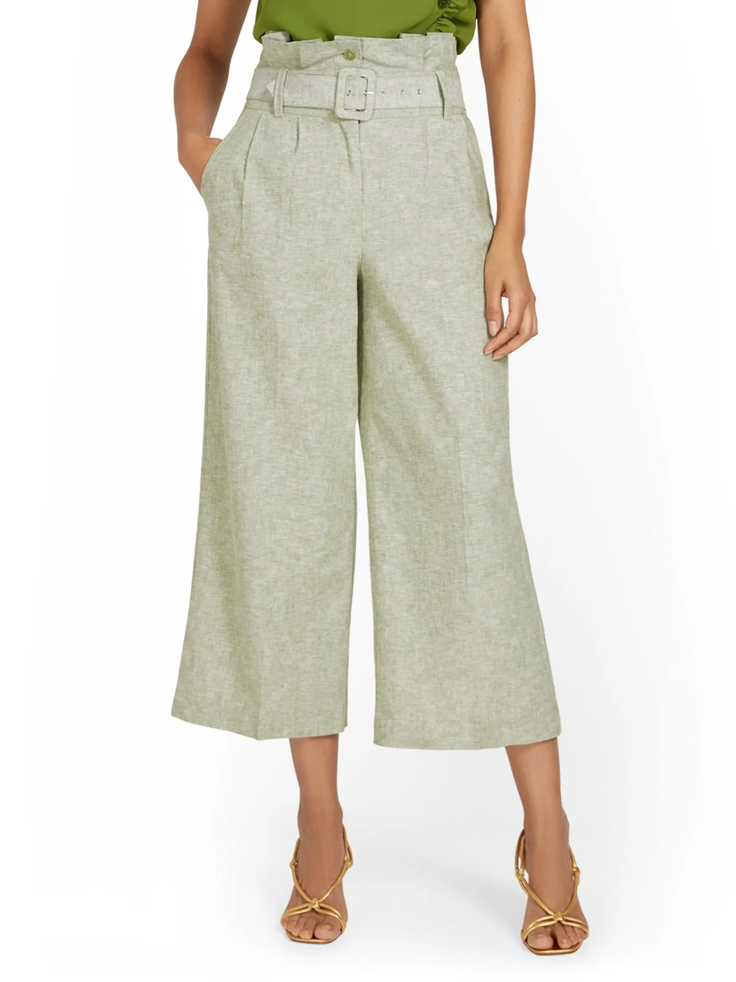 Linen-Blend Paperbag Capri Pant