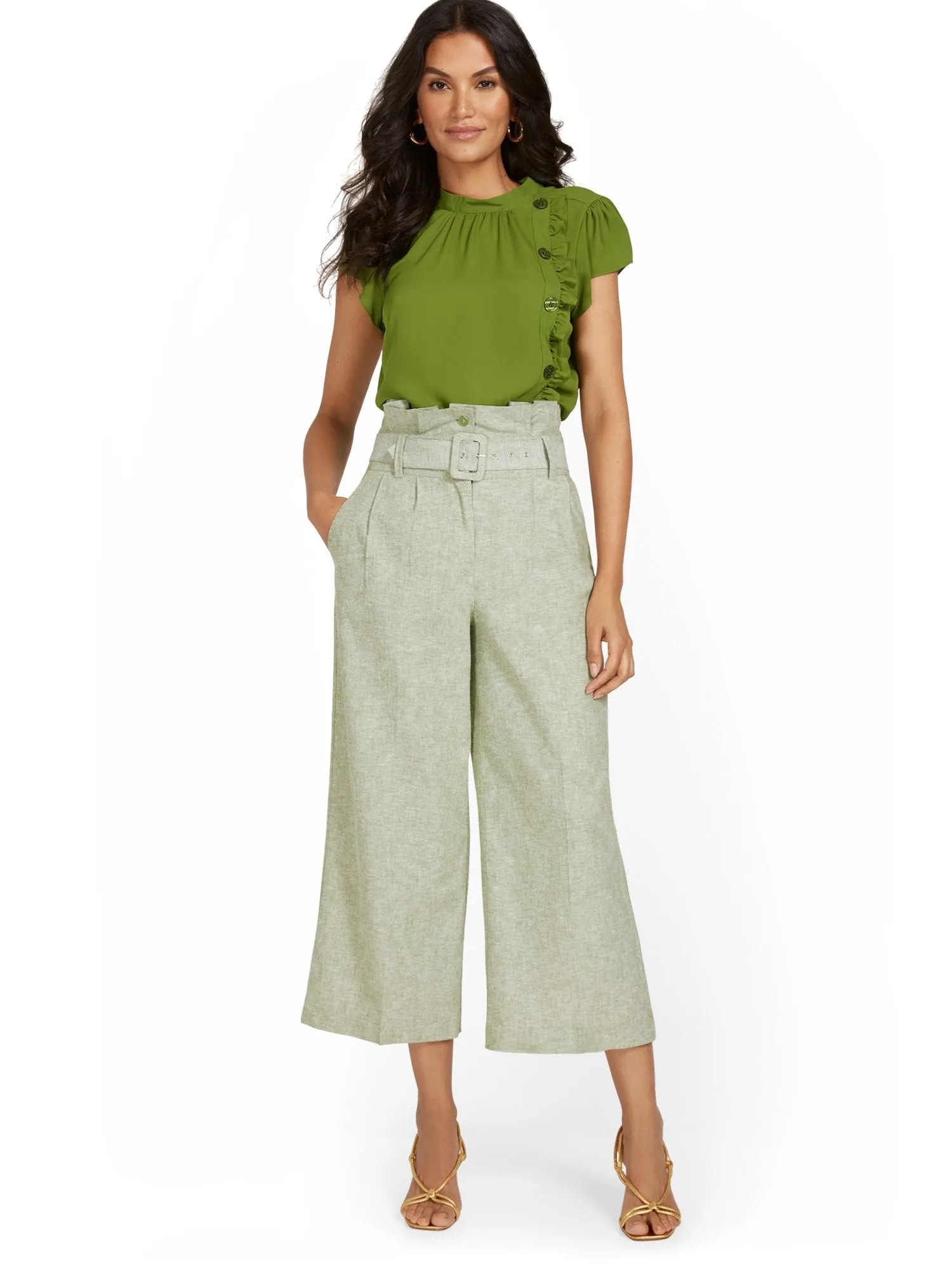 Linen-Blend Paperbag Capri Pant