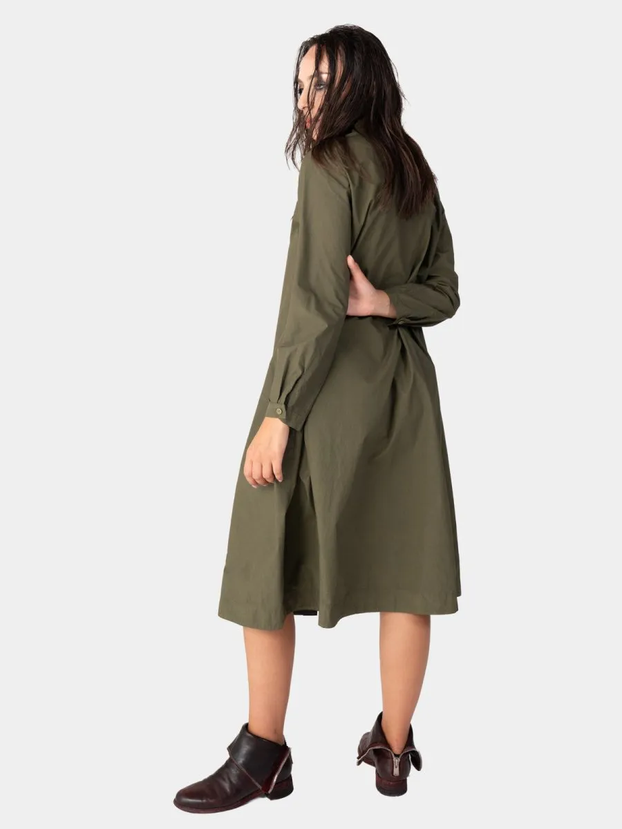 Long Sleeve Button Up Cotton Shirt-Dress