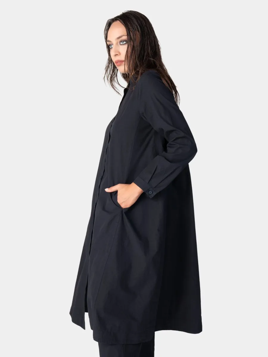 Long Sleeve Button Up Cotton Shirt-Dress