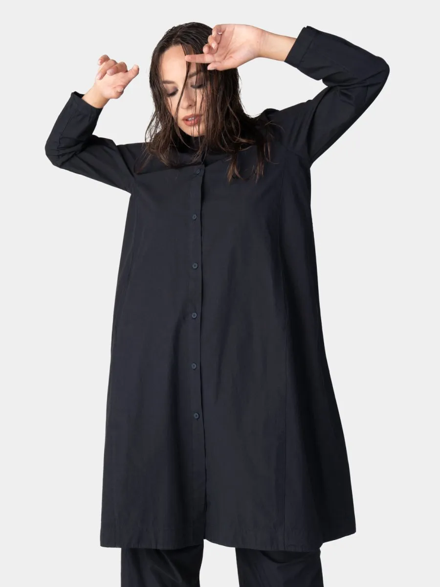 Long Sleeve Button Up Cotton Shirt-Dress