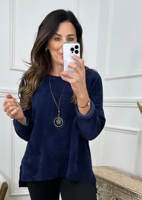 Madlena Navy Velour Necklace Tunic