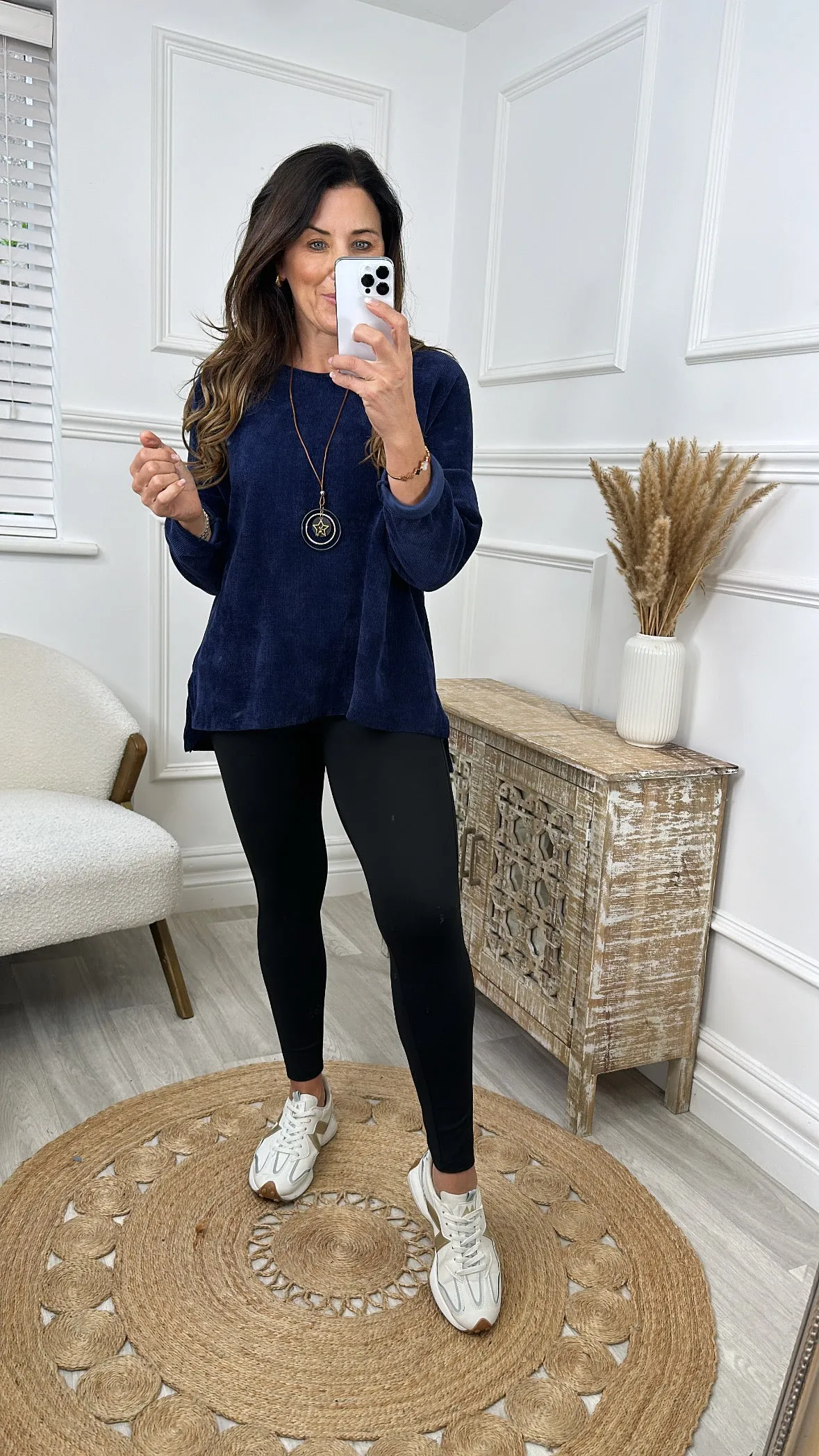 Madlena Navy Velour Necklace Tunic