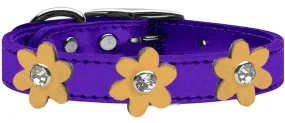 Metallic Flower Leather Collar Metallic Purple With Gold Flowers Size 12