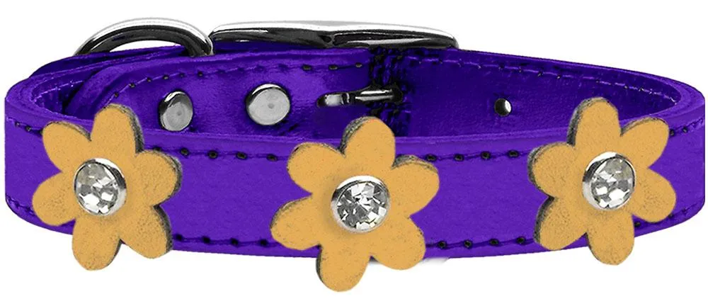 Metallic Flower Leather Collar Metallic Purple With Gold Flowers Size 12