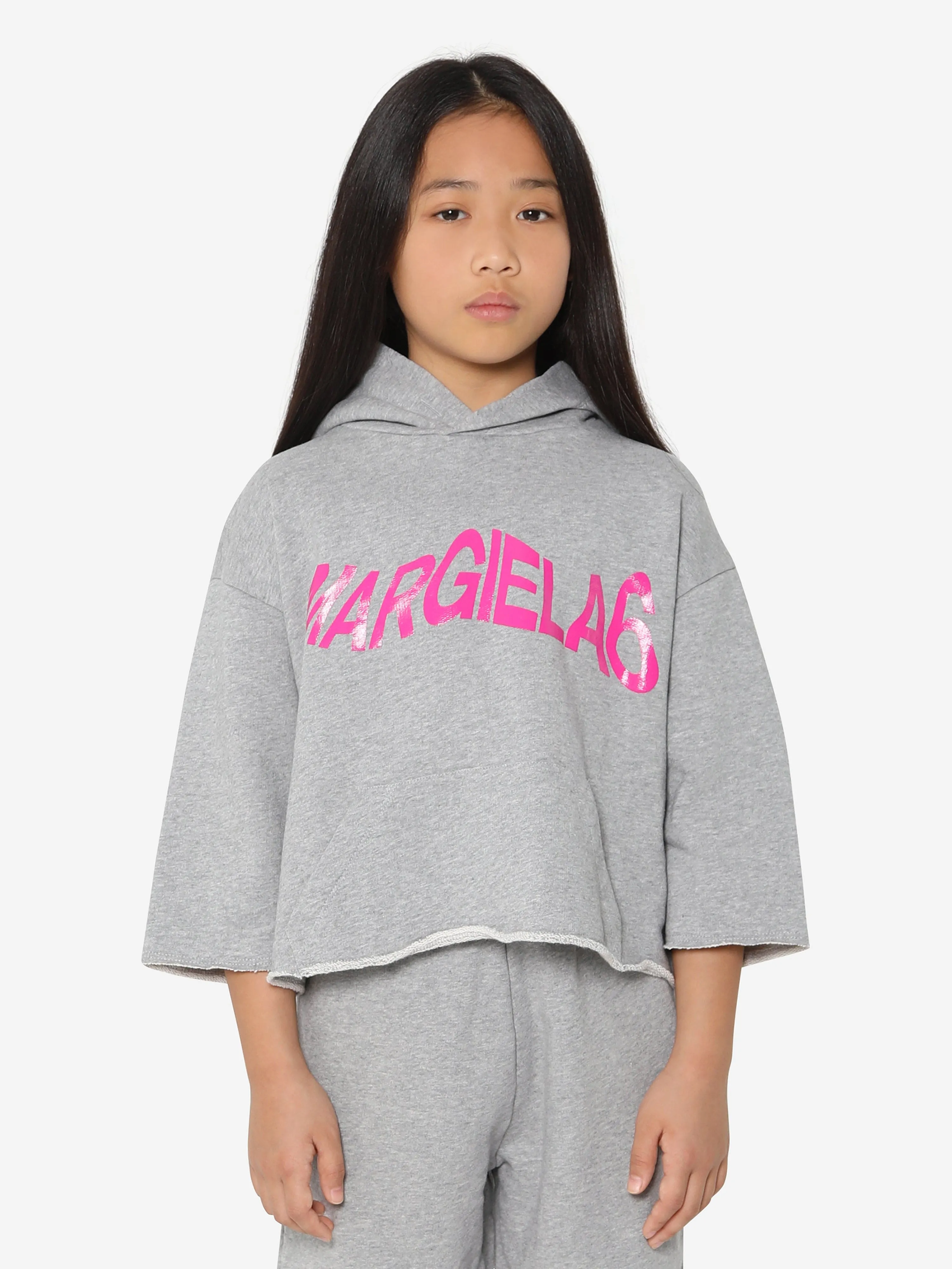 MM6 Maison Margiela Kids Cropped Logo Hoodie In Grey