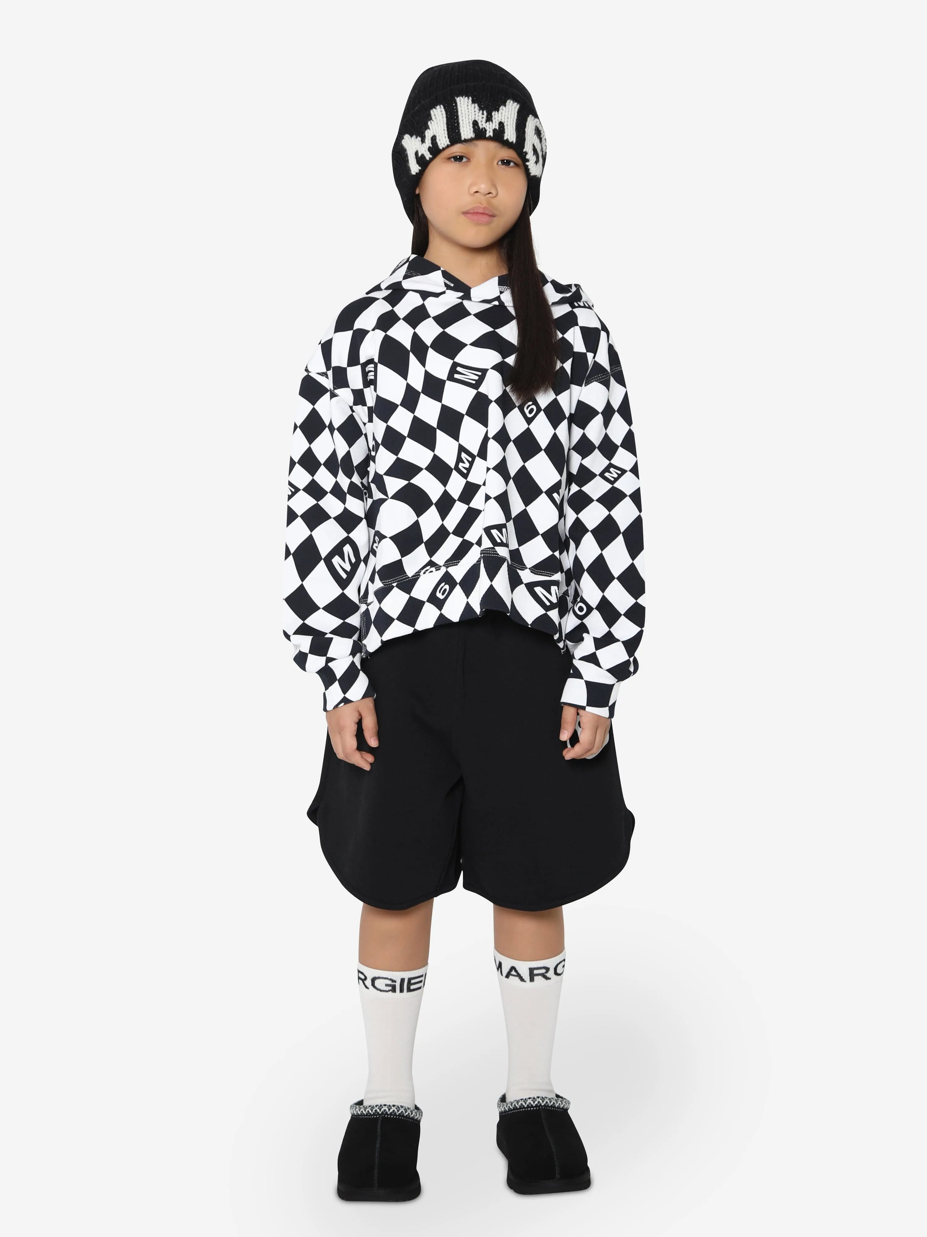 MM6 Maison Margiela Kids Patterened Hoodie In White