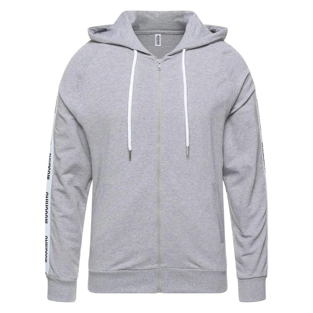 Moschino Brand Tape Logo Grey Zip Hoodie