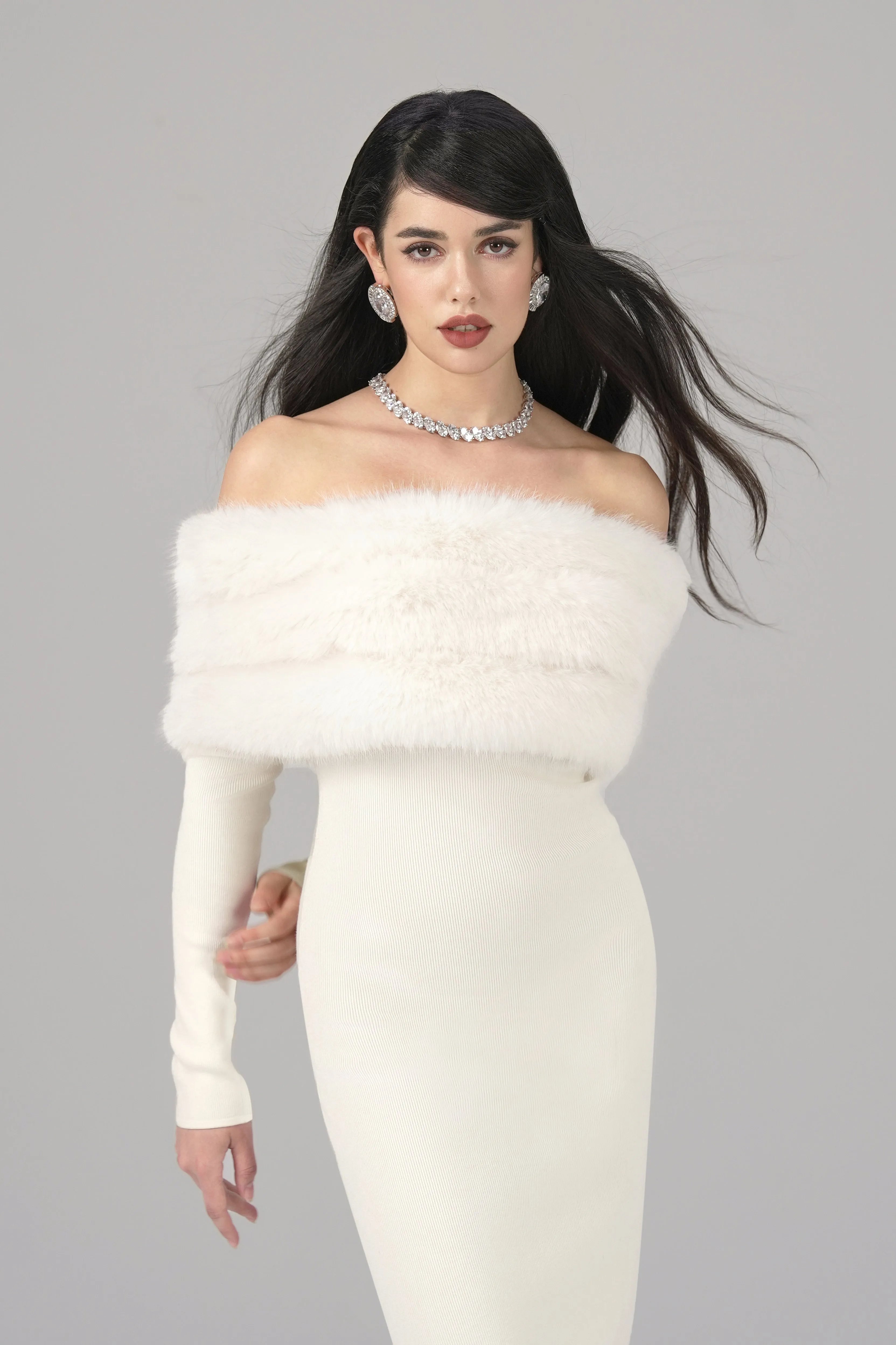 Natalia Fur Dress (White)