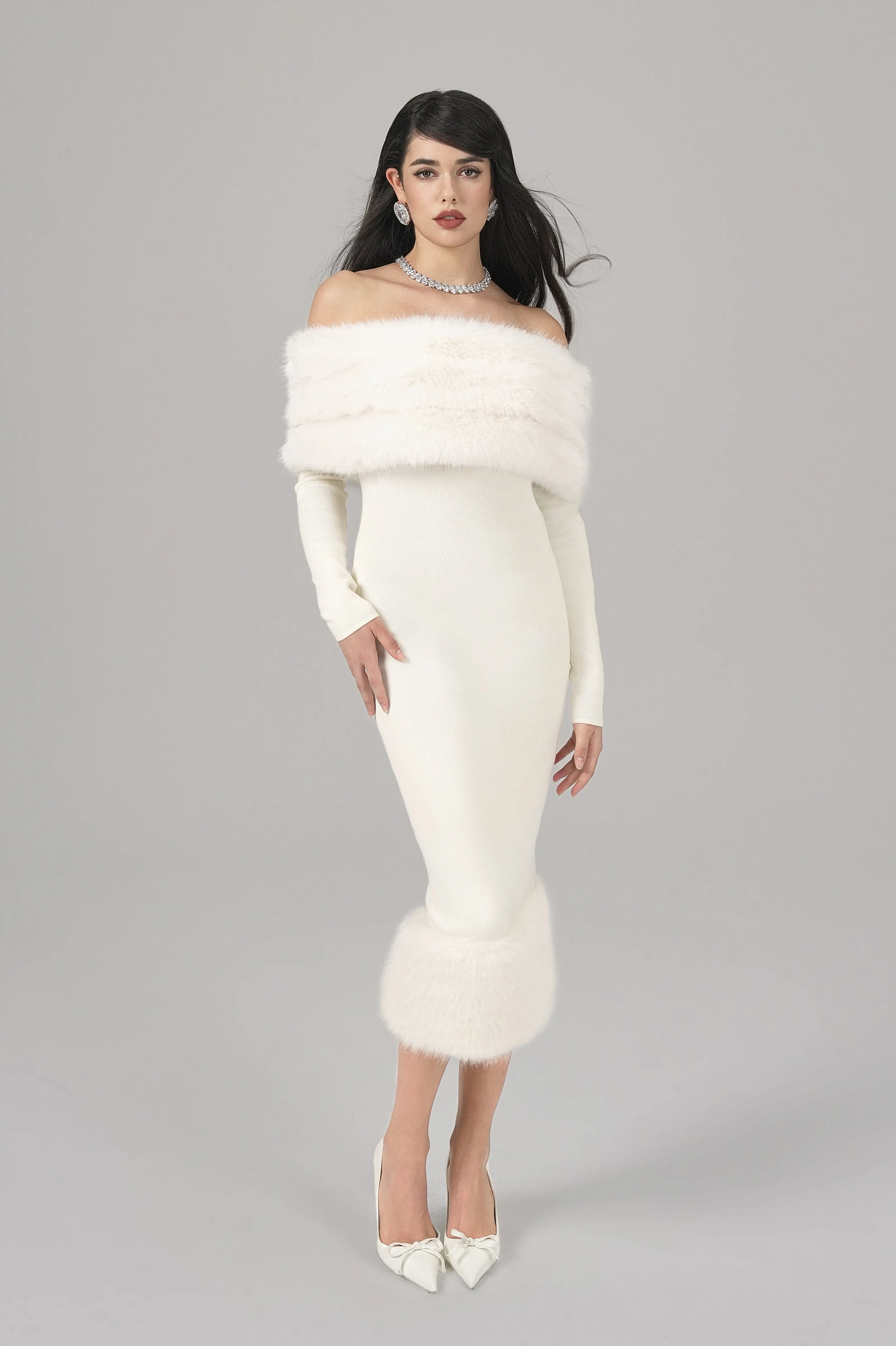 Natalia Fur Dress (White)