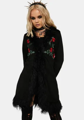 Night Rose Embroidered Suede Coat