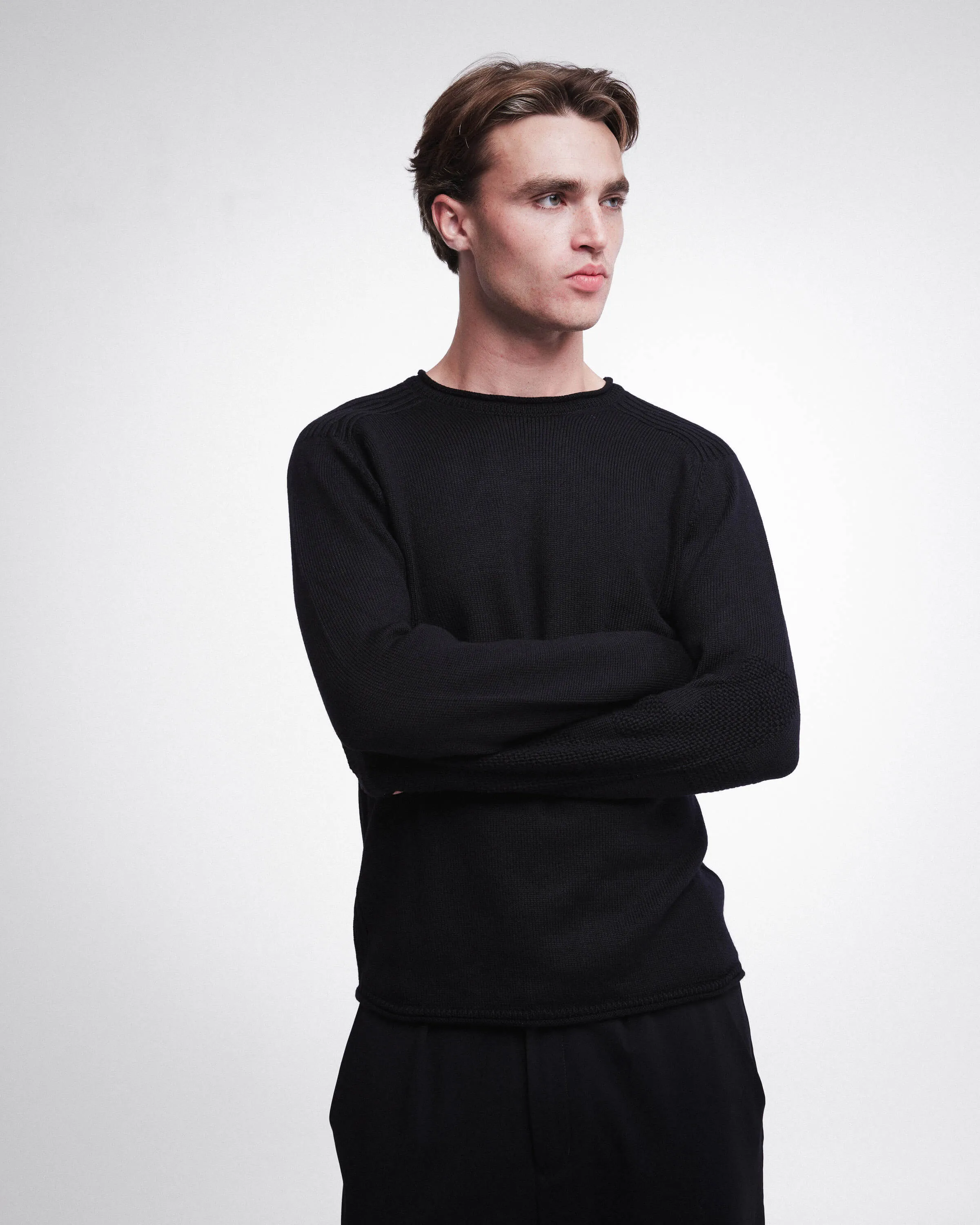 Oversized Crewneck Wool Sweater Black PMG05100