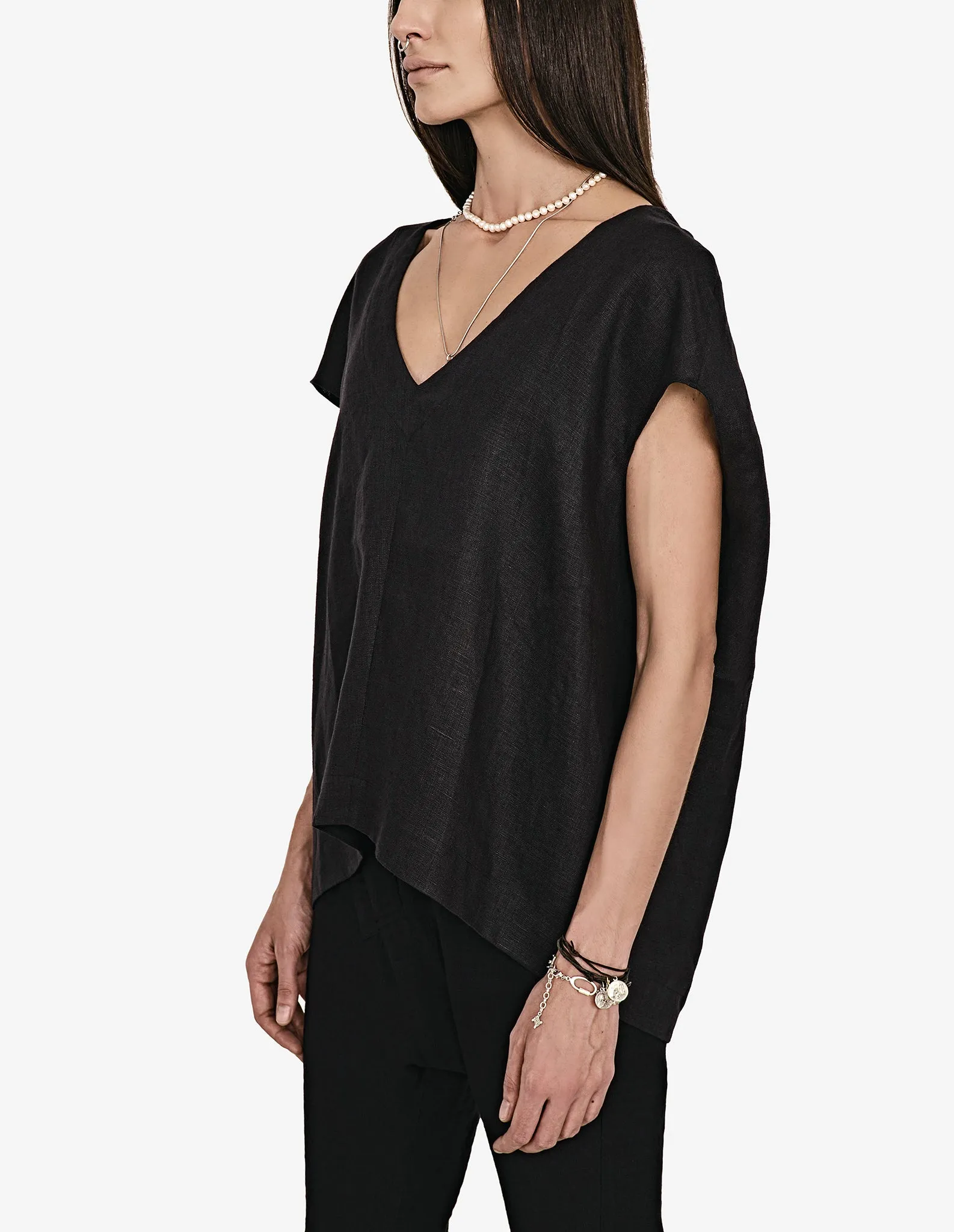 Oversized V-Neck Linen Top