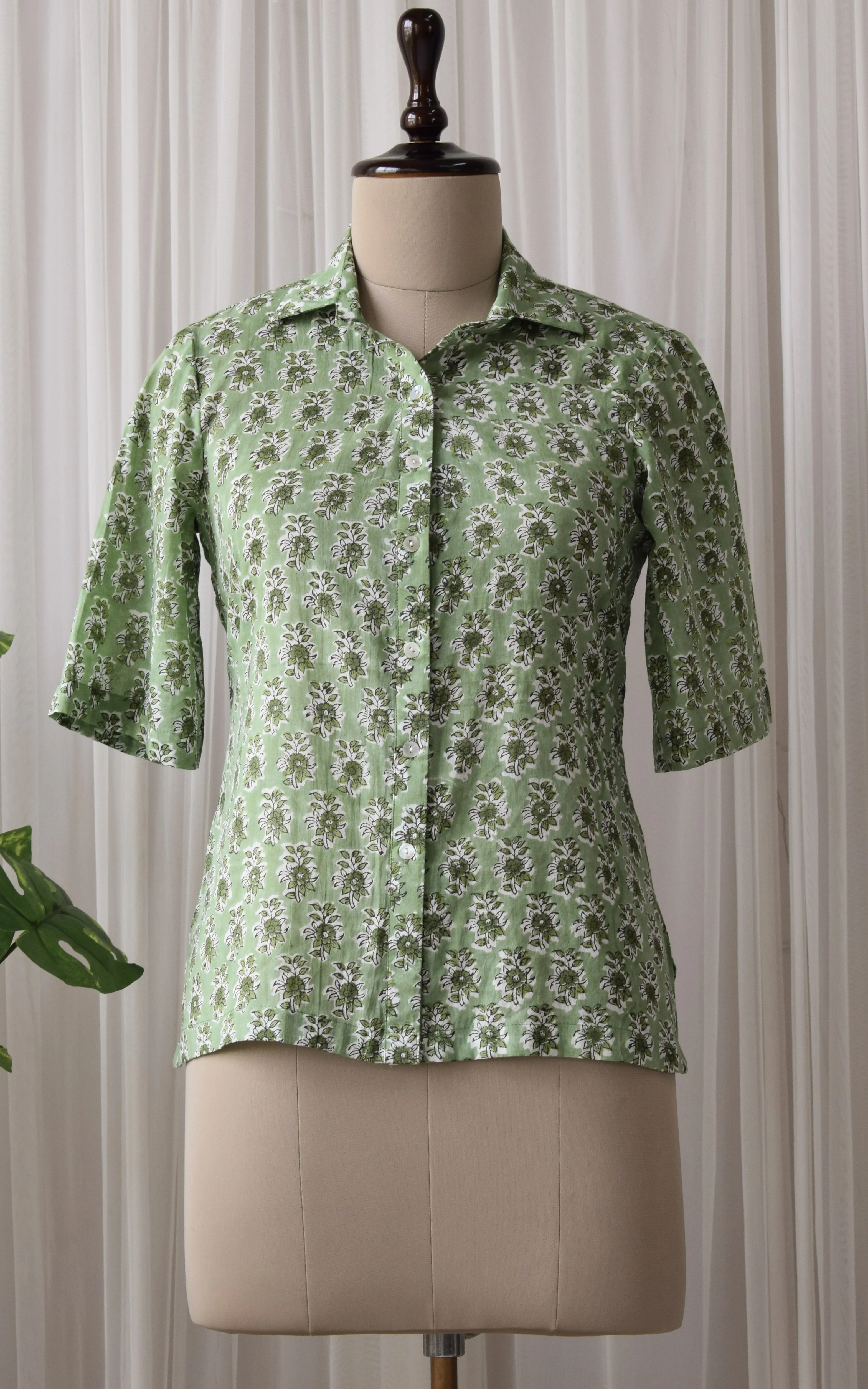 Pastel Green Block Print Boxy Shirt