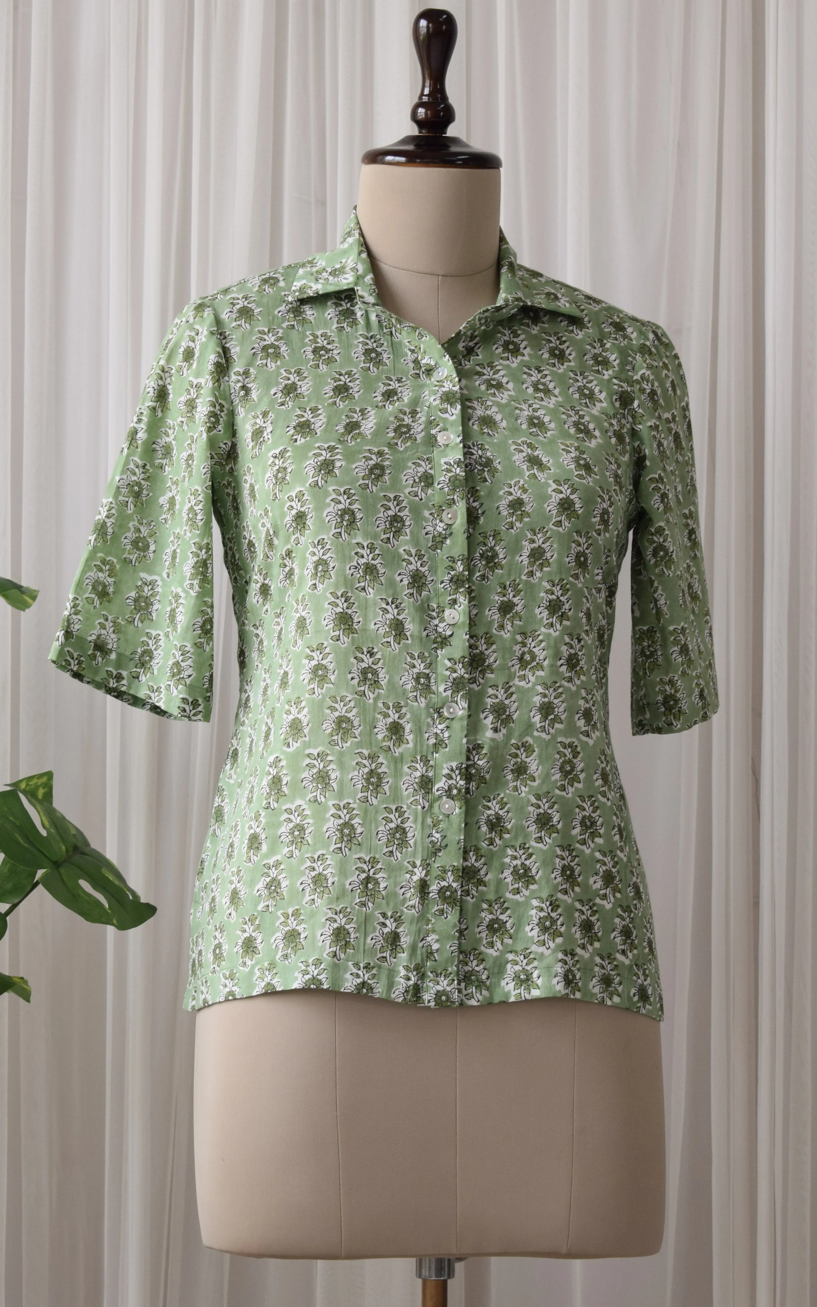 Pastel Green Block Print Boxy Shirt