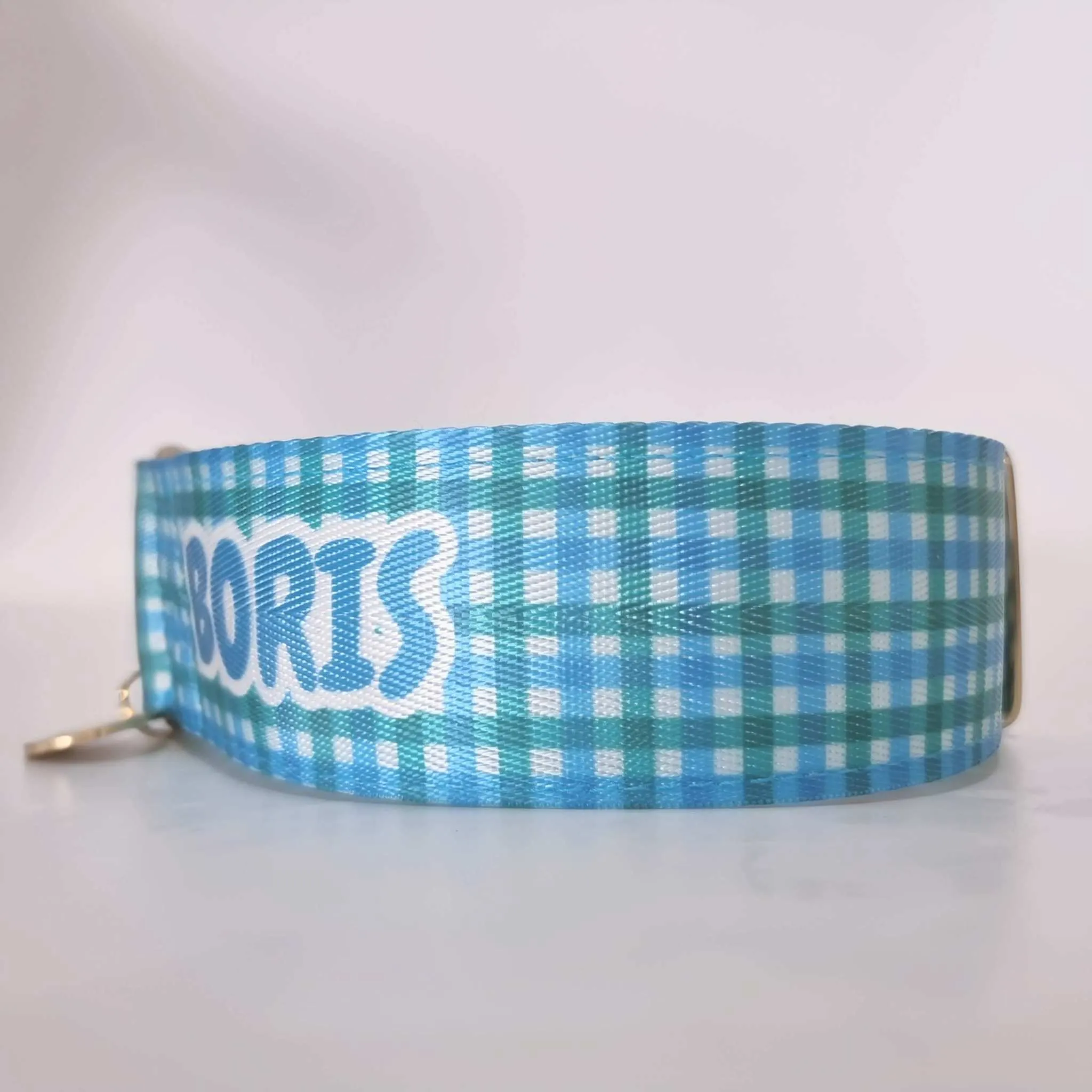 Personalised Martingale Collar - Blue & Green Gingham Neoprene Padded