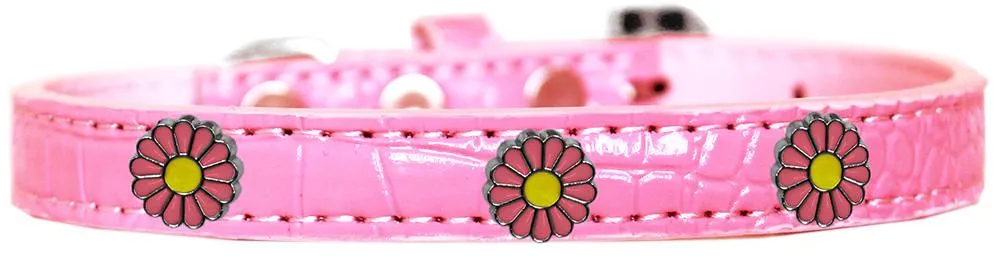 Pink Daisy Widget Croc Dog Collar Light Pink Size 16