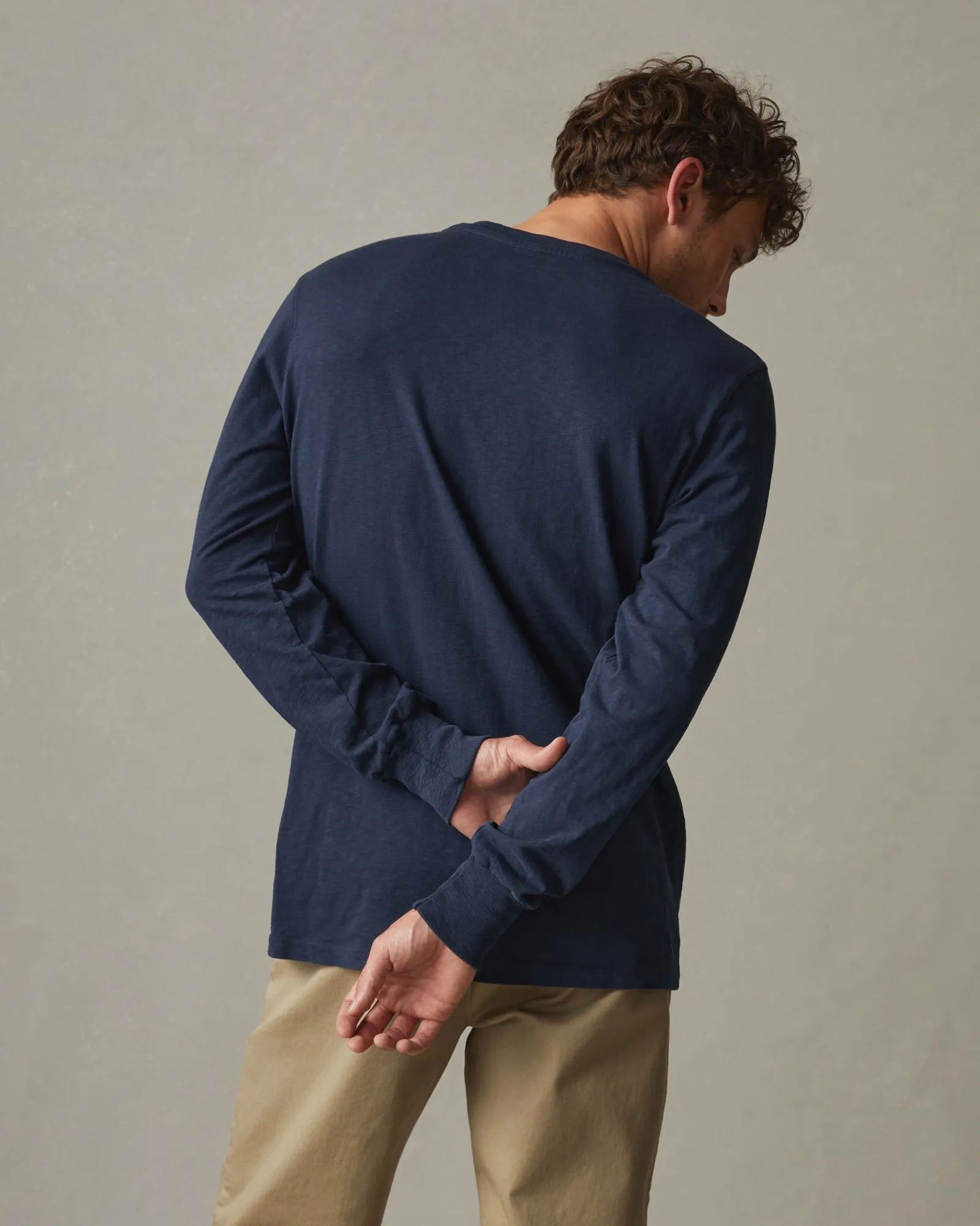 Premium Slub Crew Tee Long Sleeve - Navy