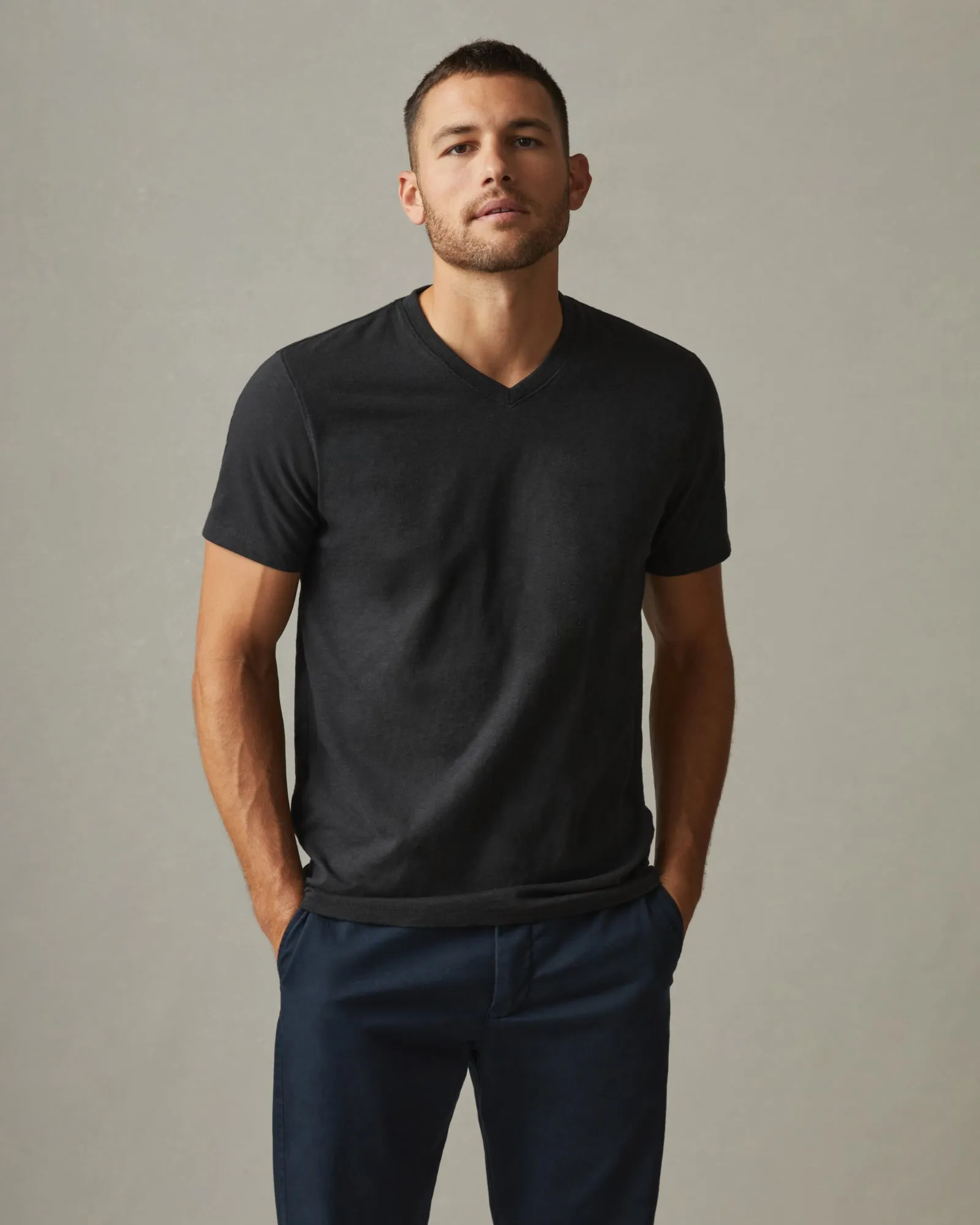 Premium Slub V-Neck Tee - Black