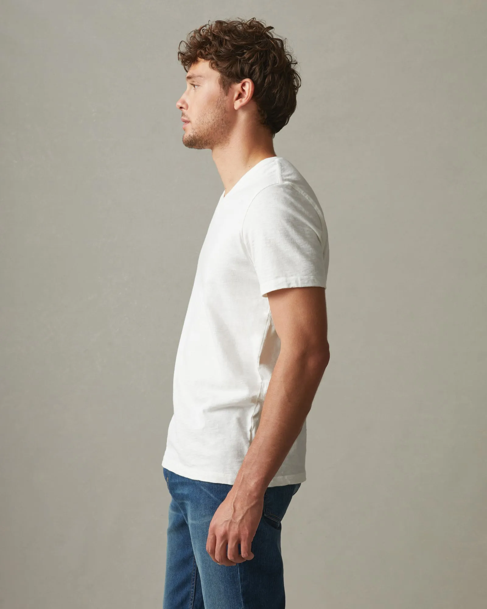 Premium Slub V-Neck Tee - Bone