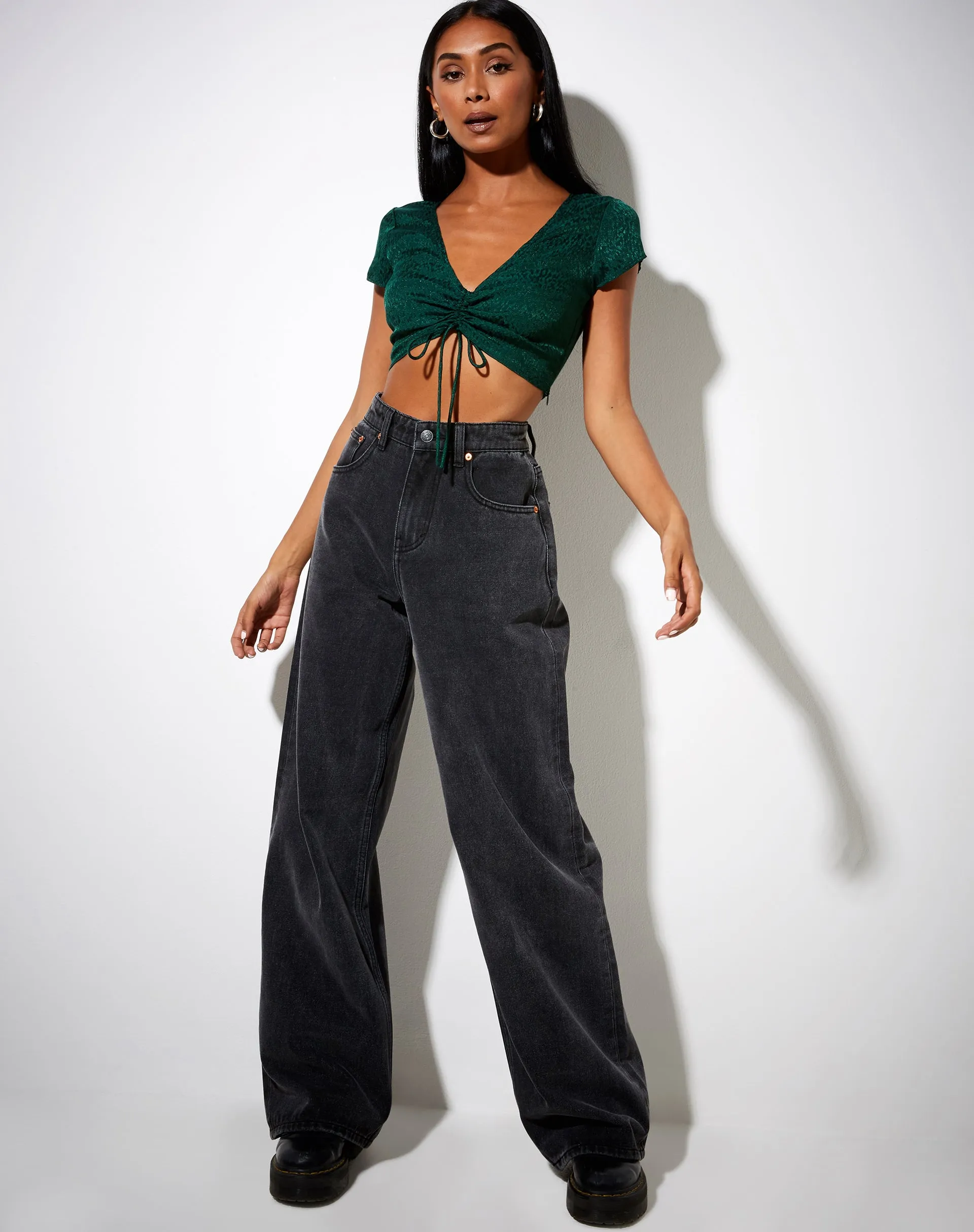 Raeto Crop Top in Satin Cheetah Forest Green