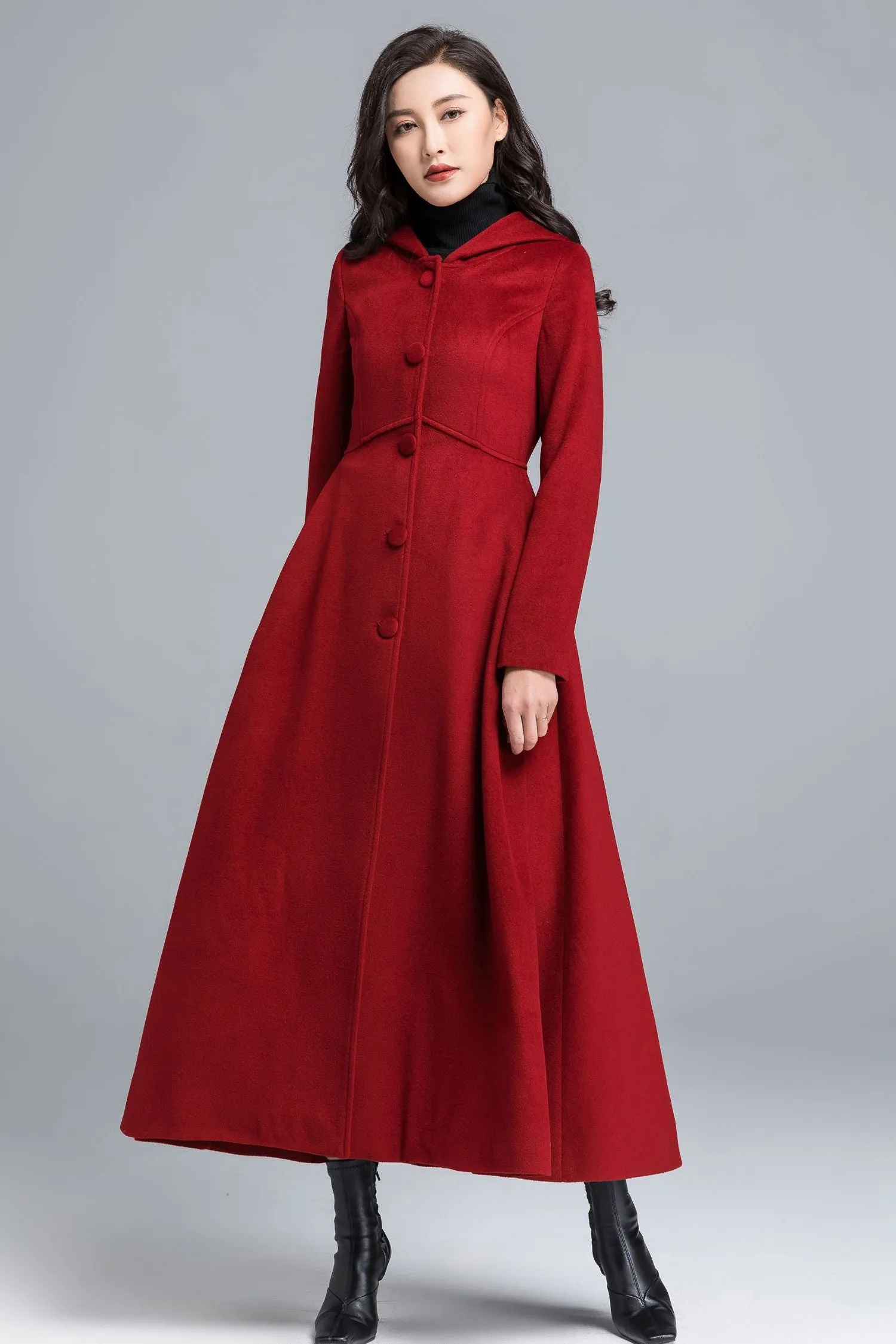 Red Long Winter Wool coat women 2483