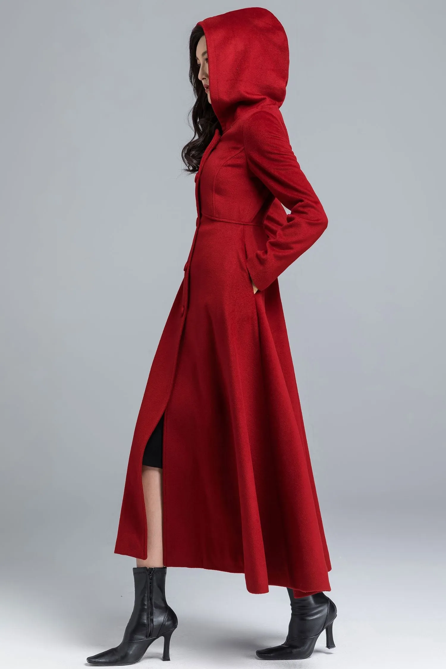 Red Long Winter Wool coat women 2483