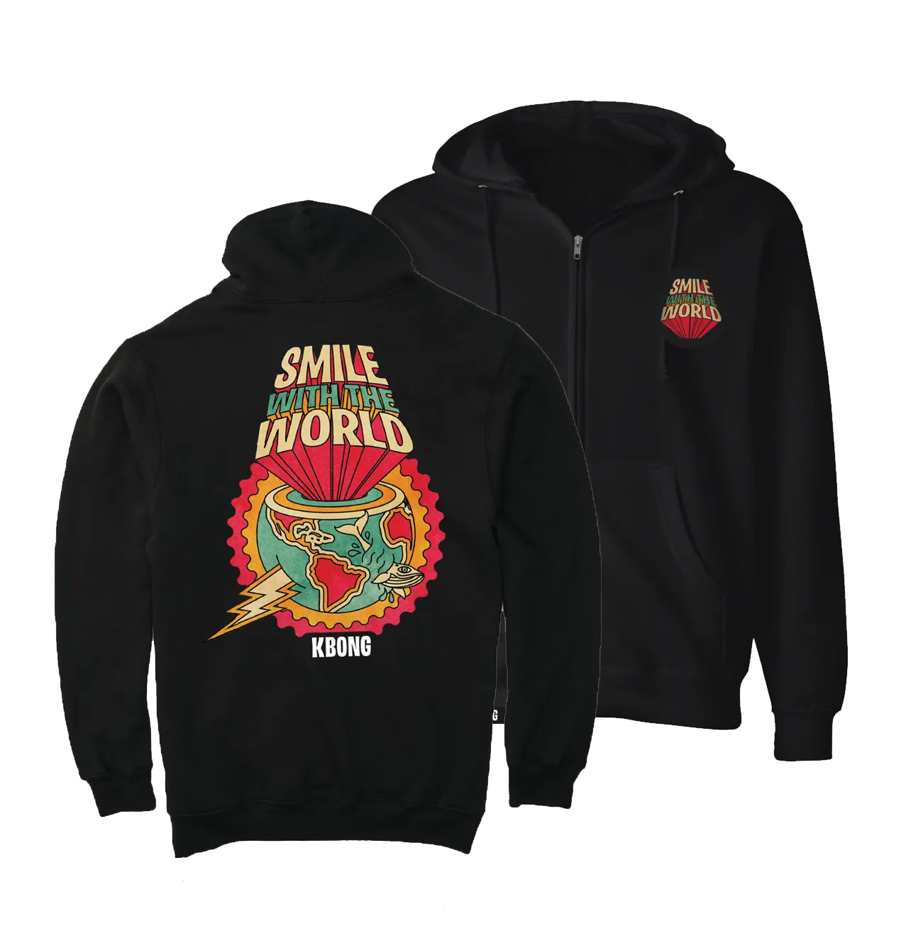 Smile With The World Zip Hoodie (Black)