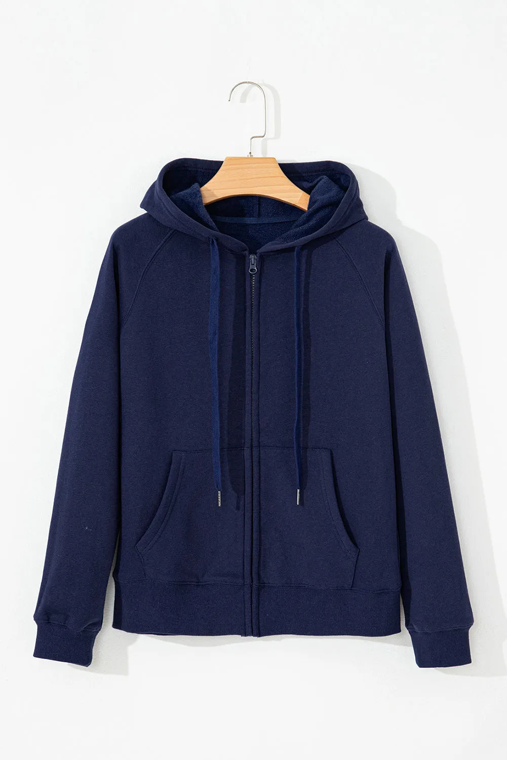 Solid Fleece Lined Zip-Up Hoodie