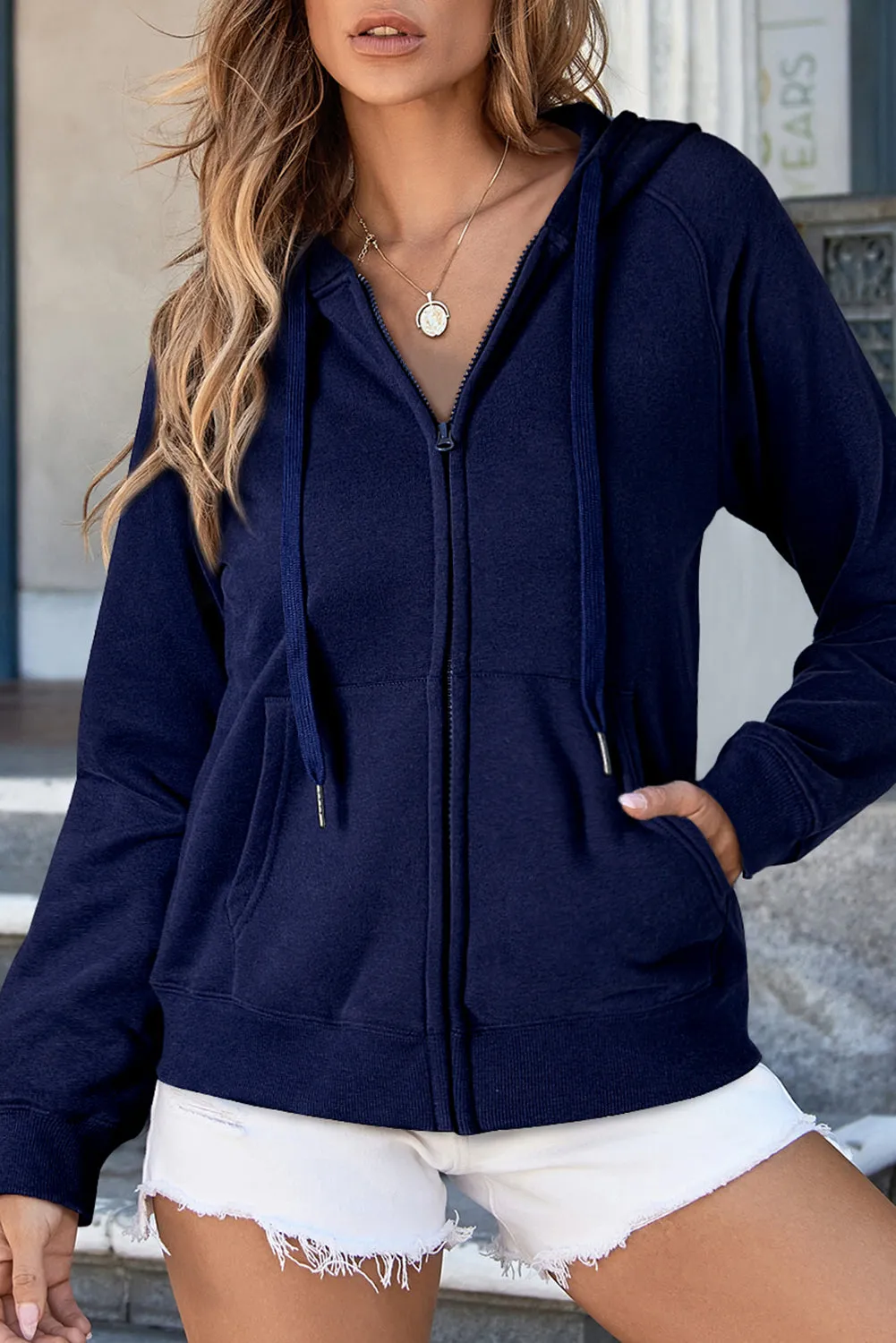 Solid Fleece Lined Zip-Up Hoodie