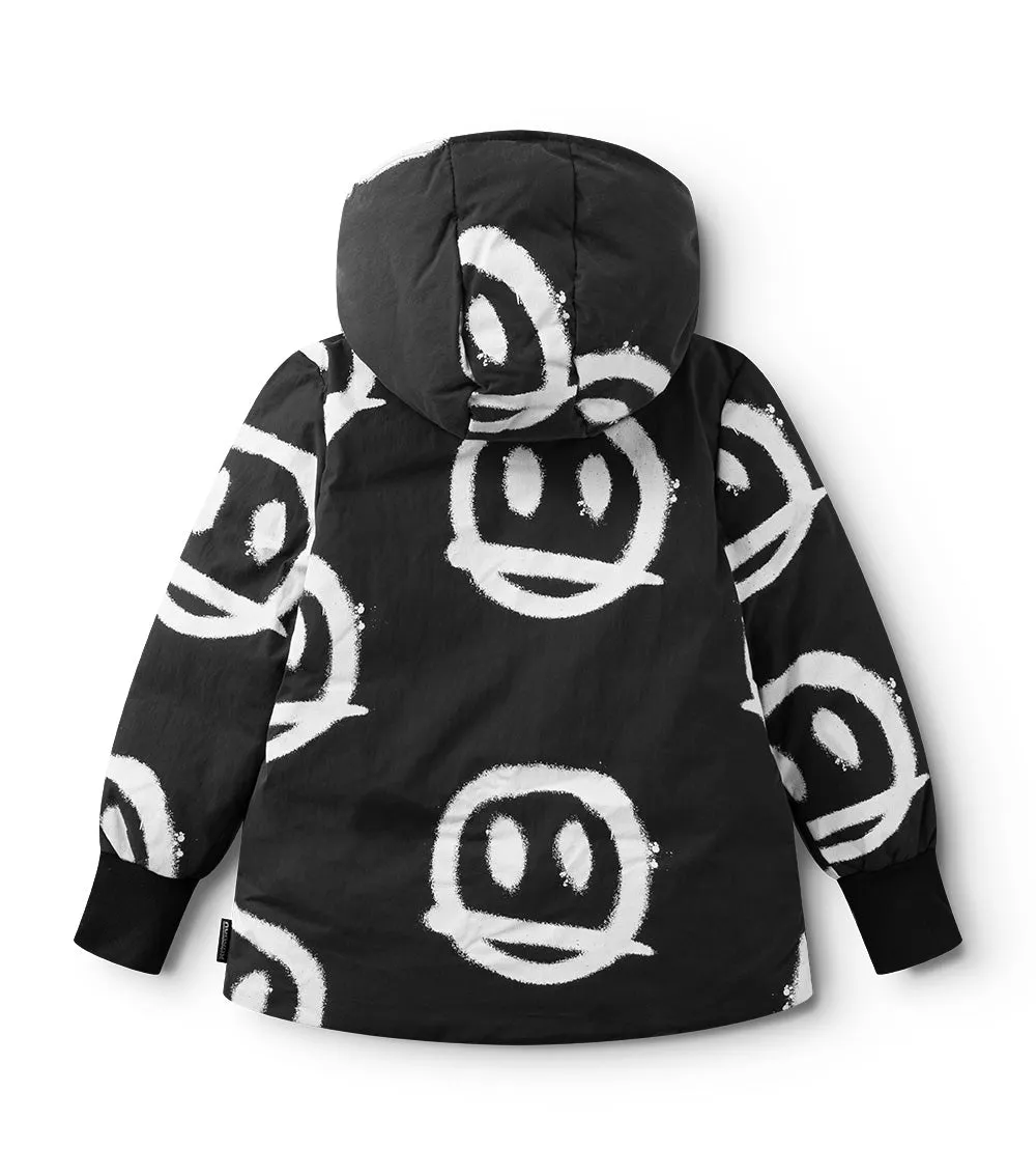 sprayed smiles down jacket